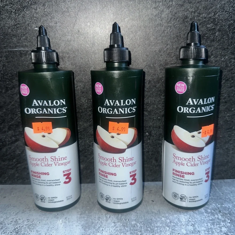 3 Lot Avalon Organics Smooth Shine Apple Cider Vinegar Finishing Rinse Step 3